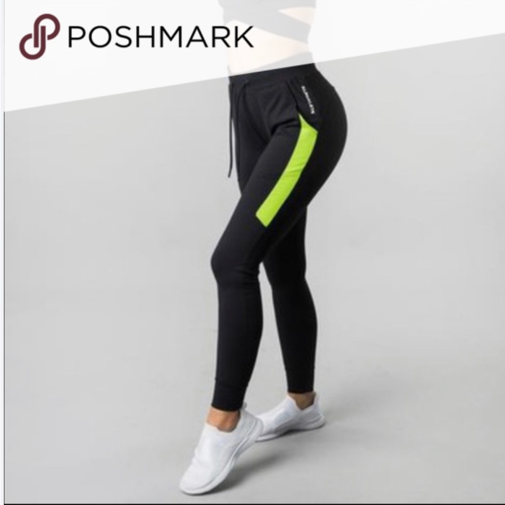 Alphalete women’s joggers - black/neon green - size medium